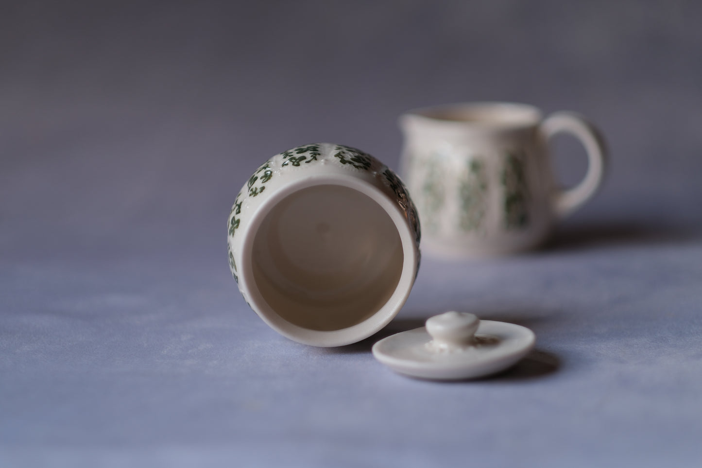 Carved Cream and Sugar Set - Green