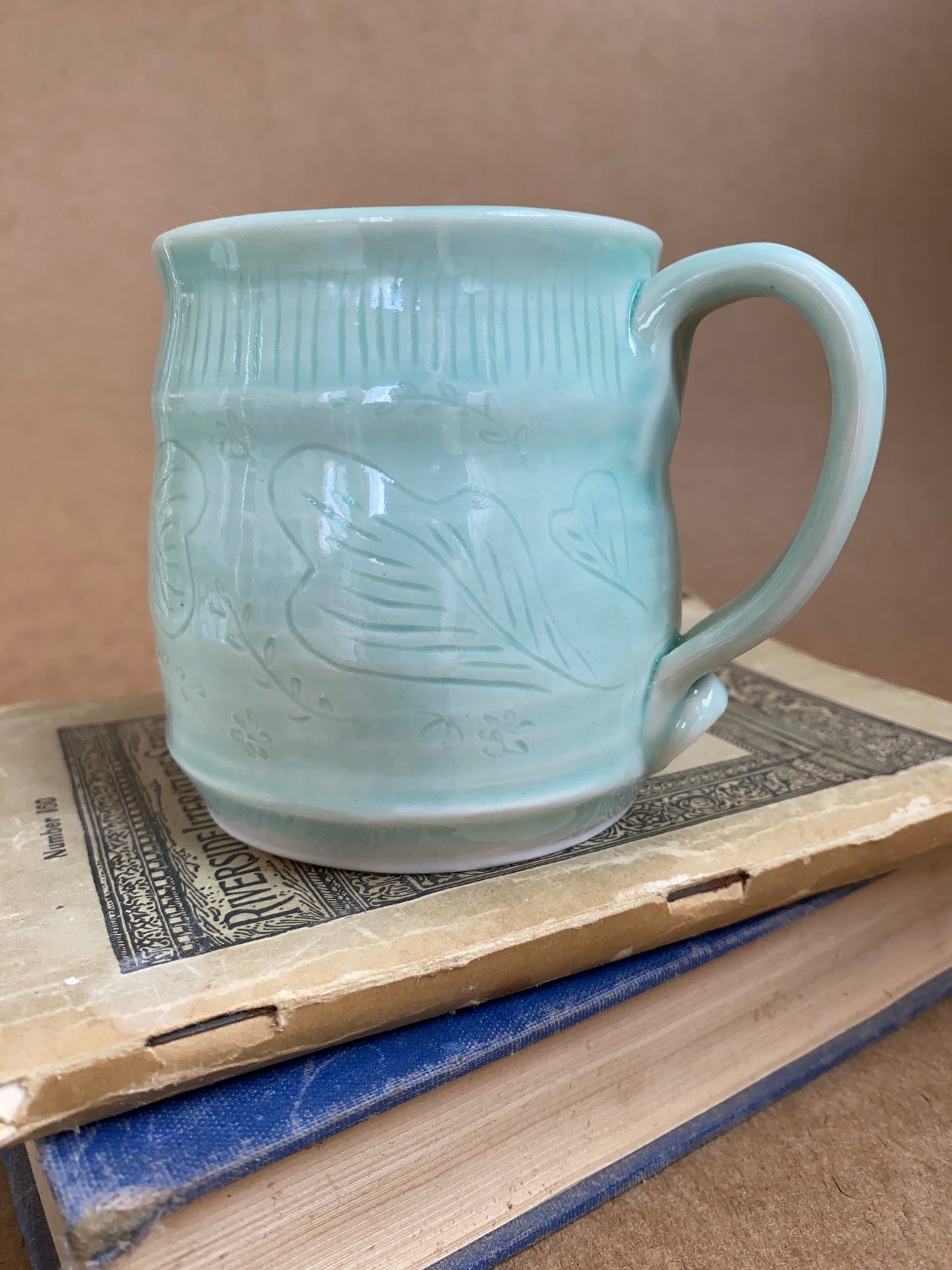 Green Carved Mug