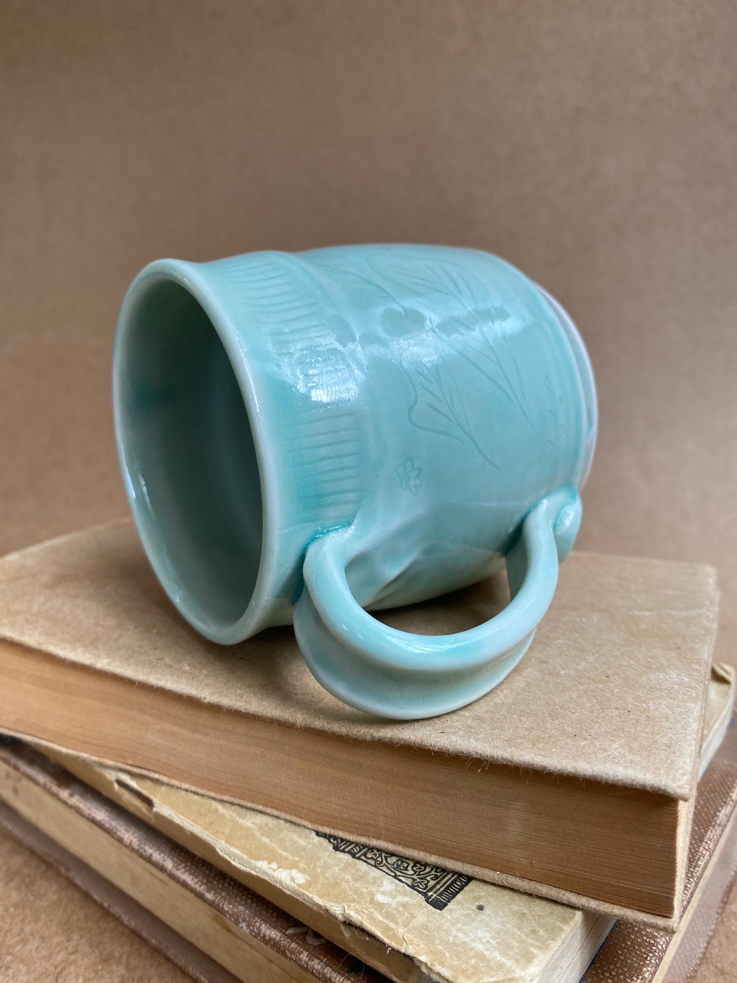 Green Carved Mug