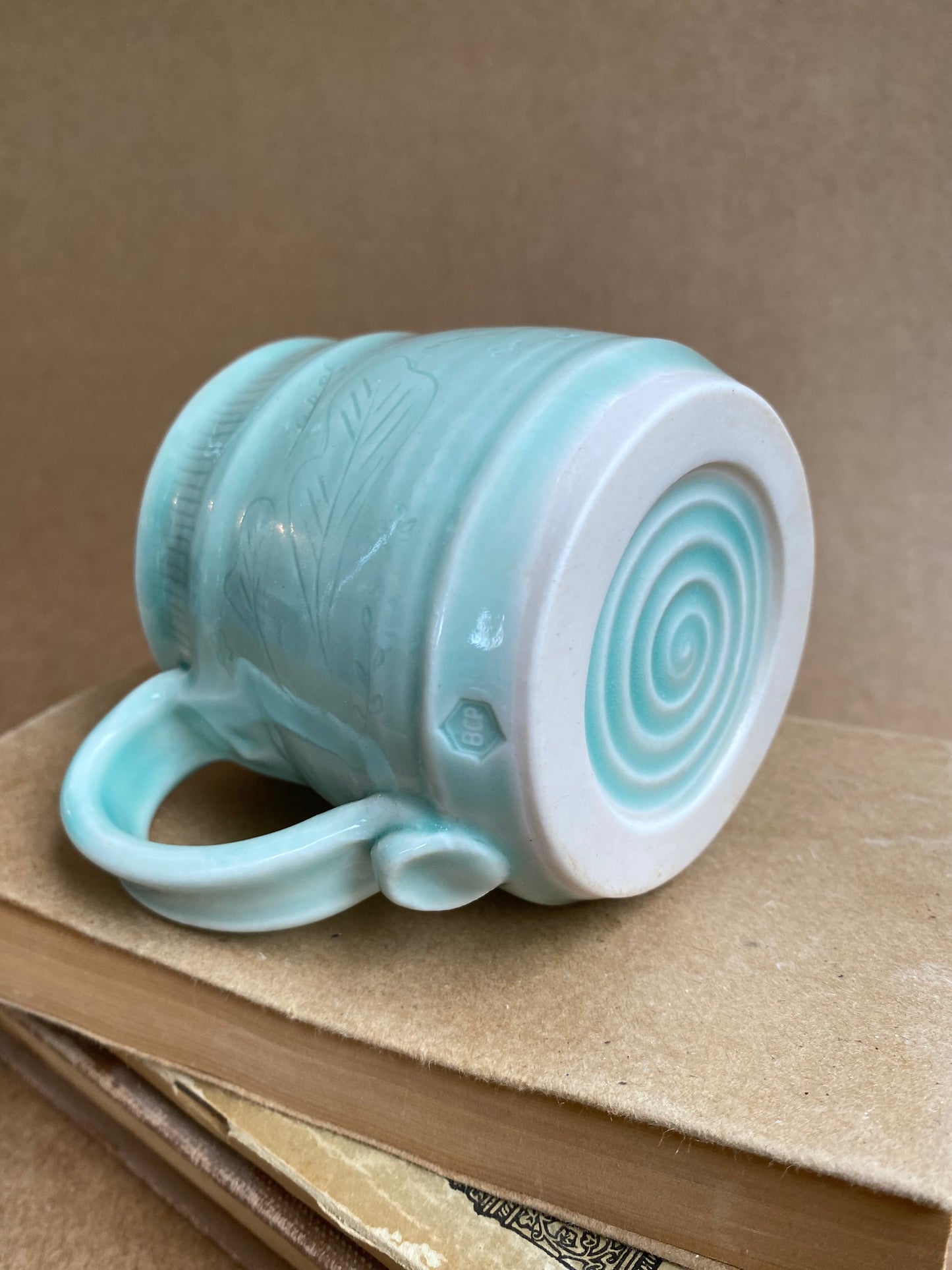 Green Carved Mug