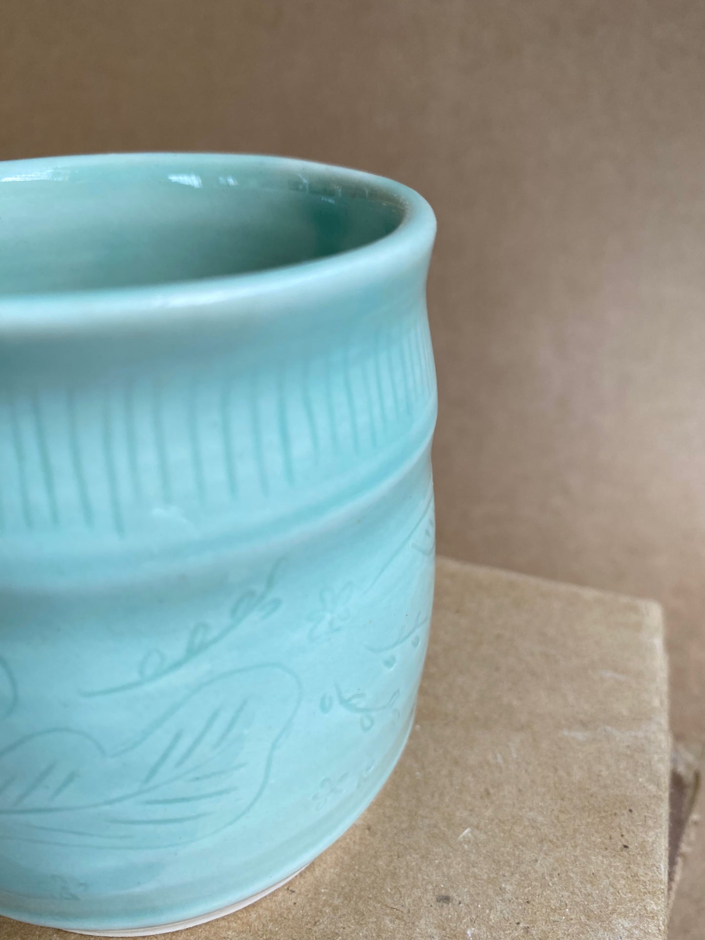 Green Carved Mug