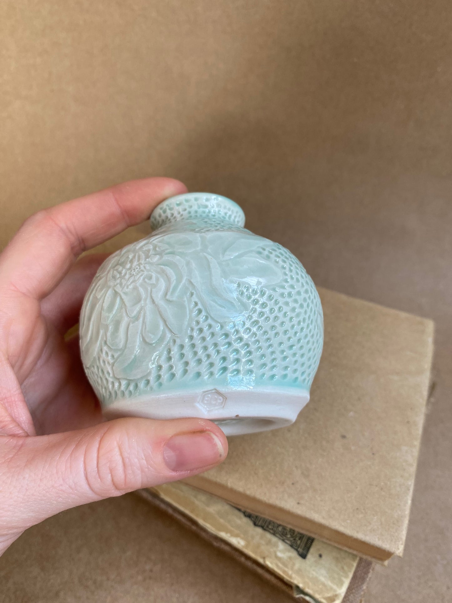 Green Carved Vase