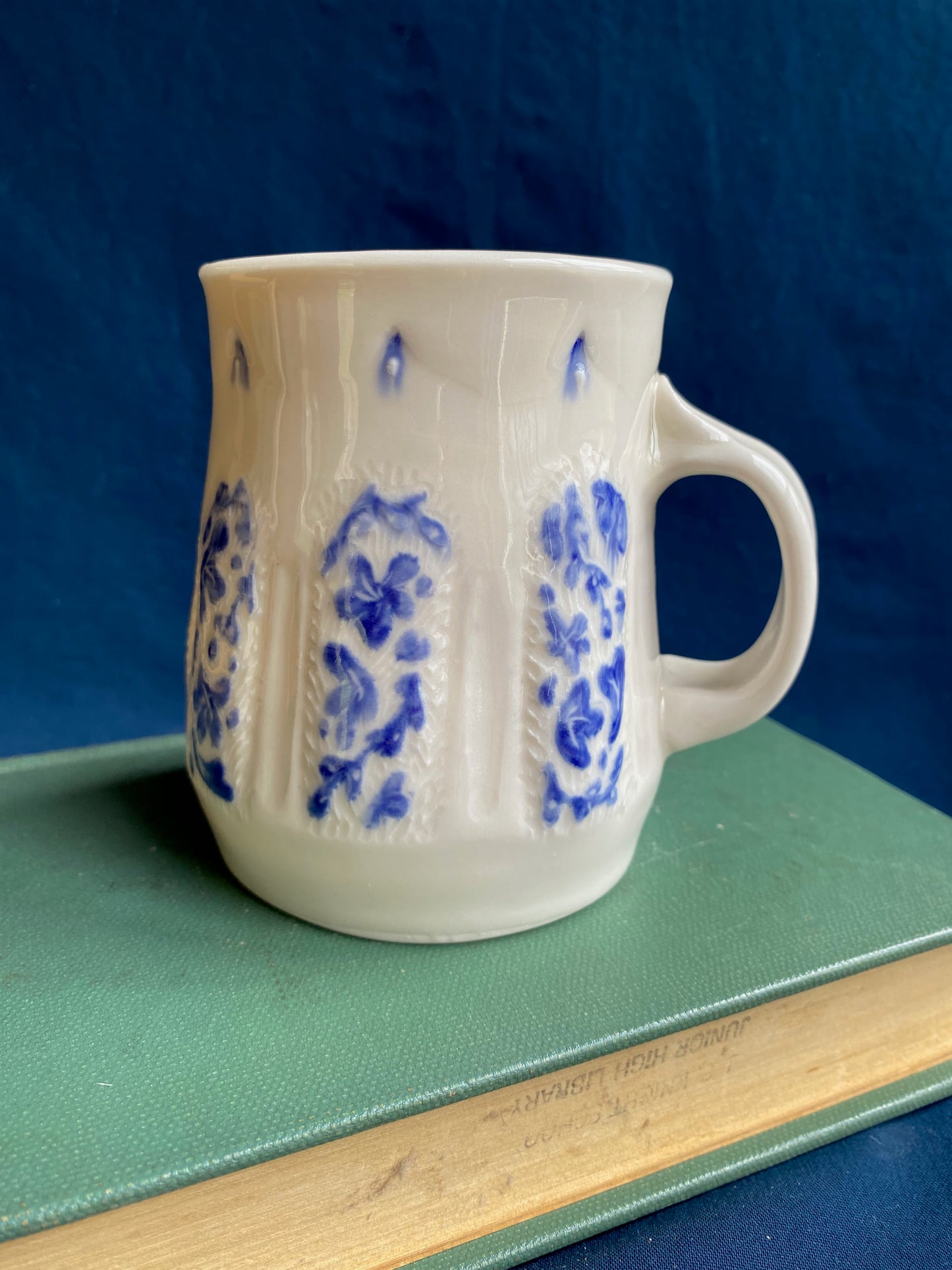 Blue and White Carved Mug