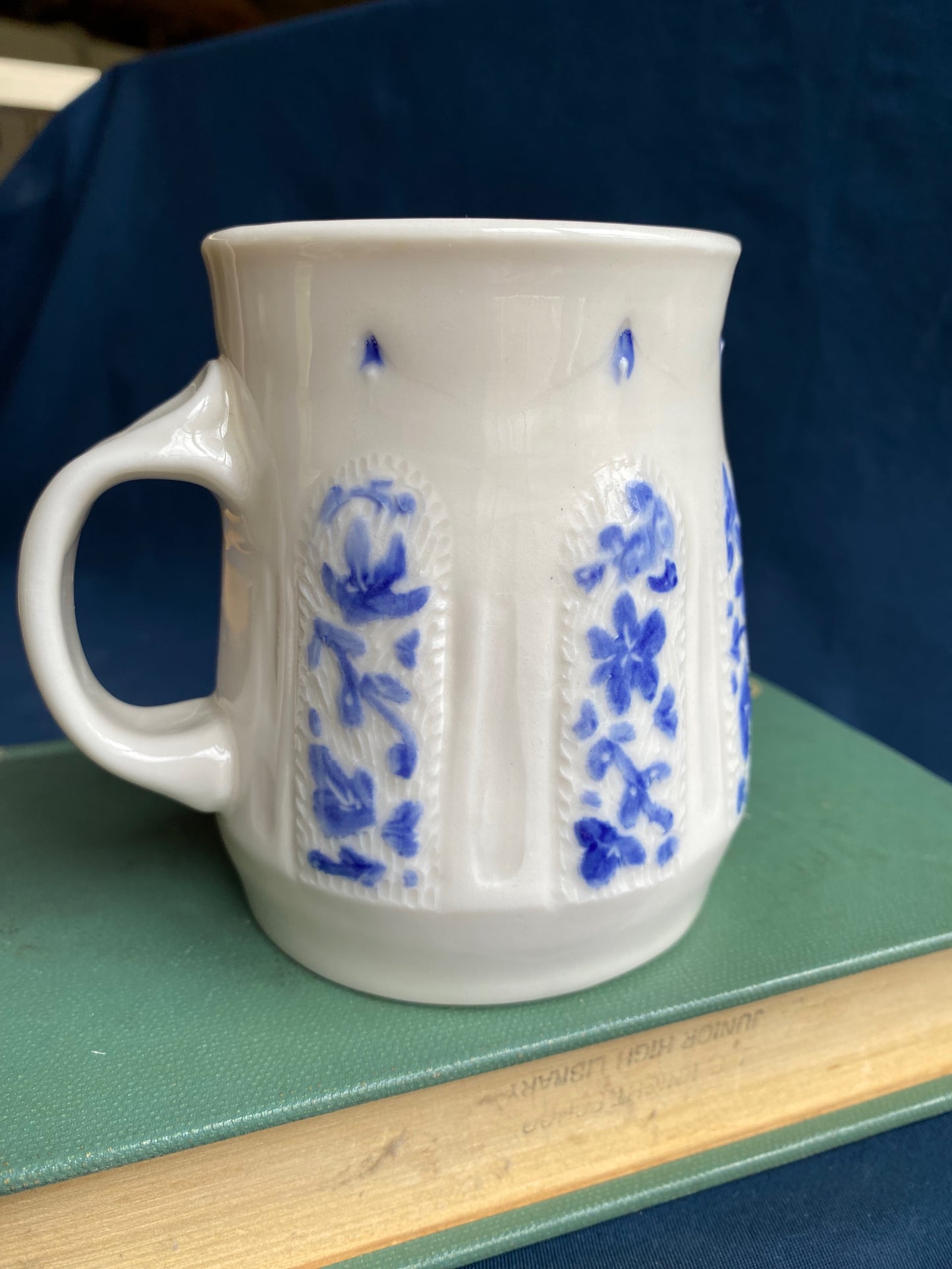 Blue and White Carved Mug