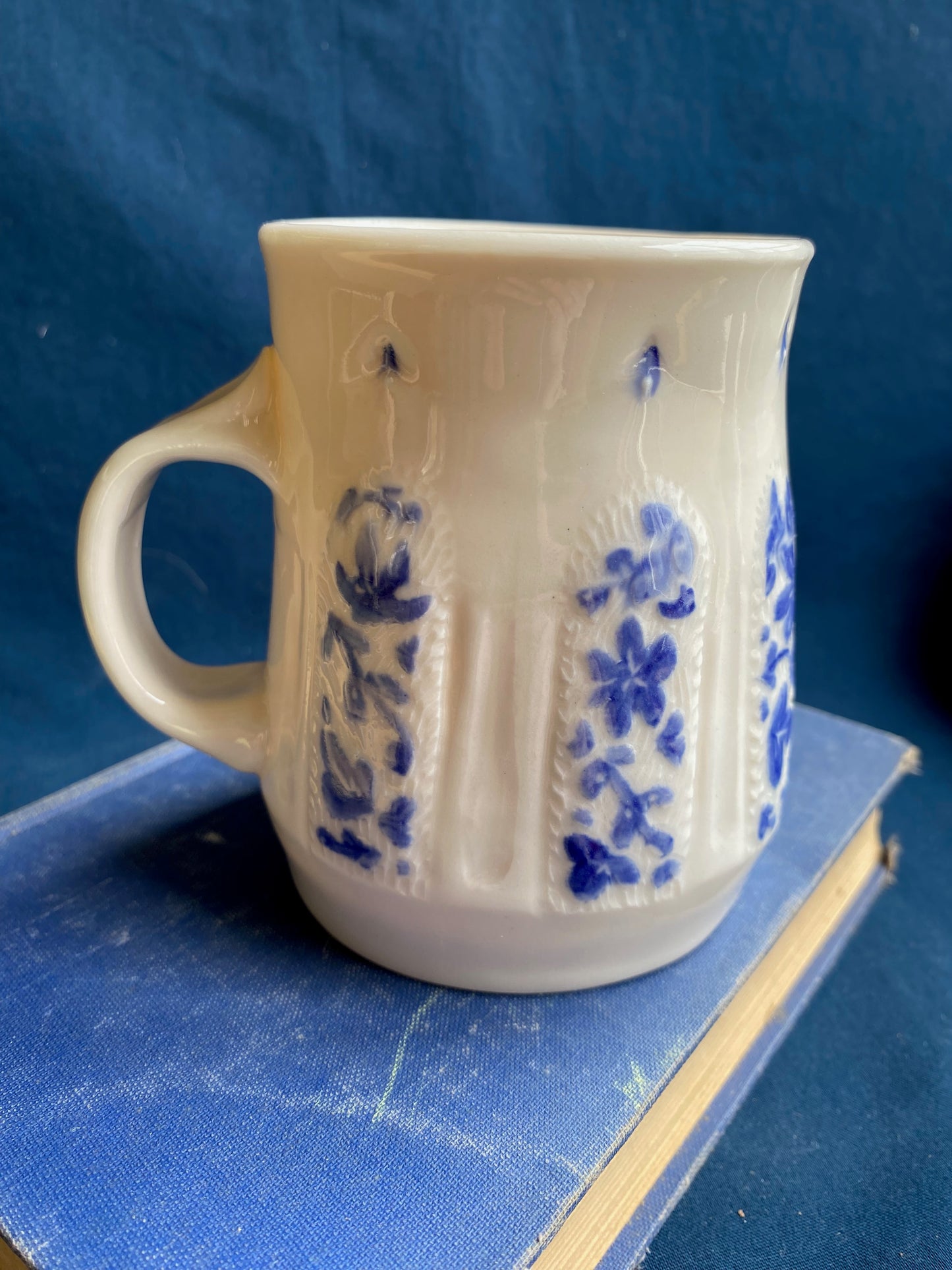 Blue and White Carved Mug