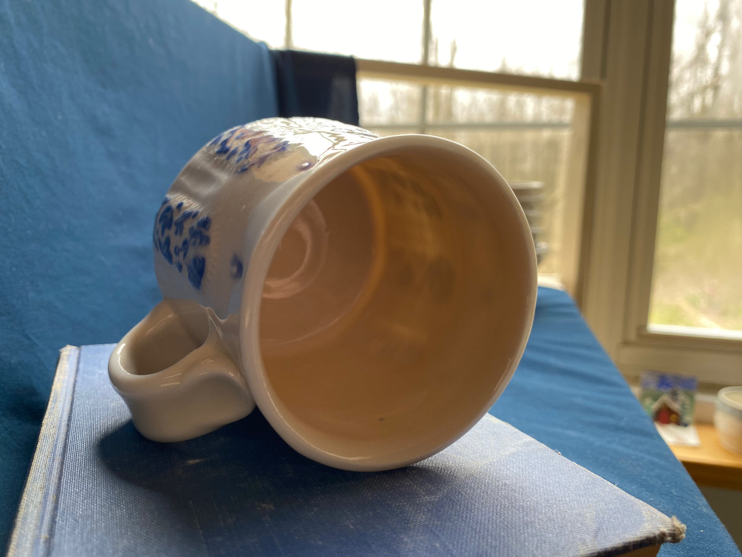 Blue and White Carved Mug