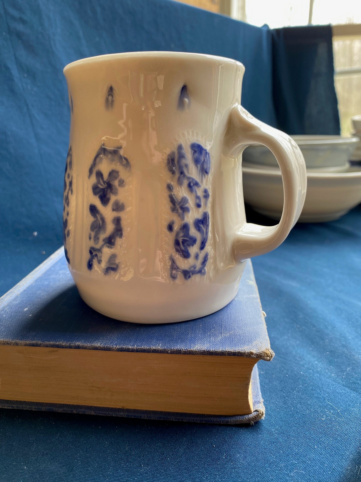 Blue and White Carved Mug