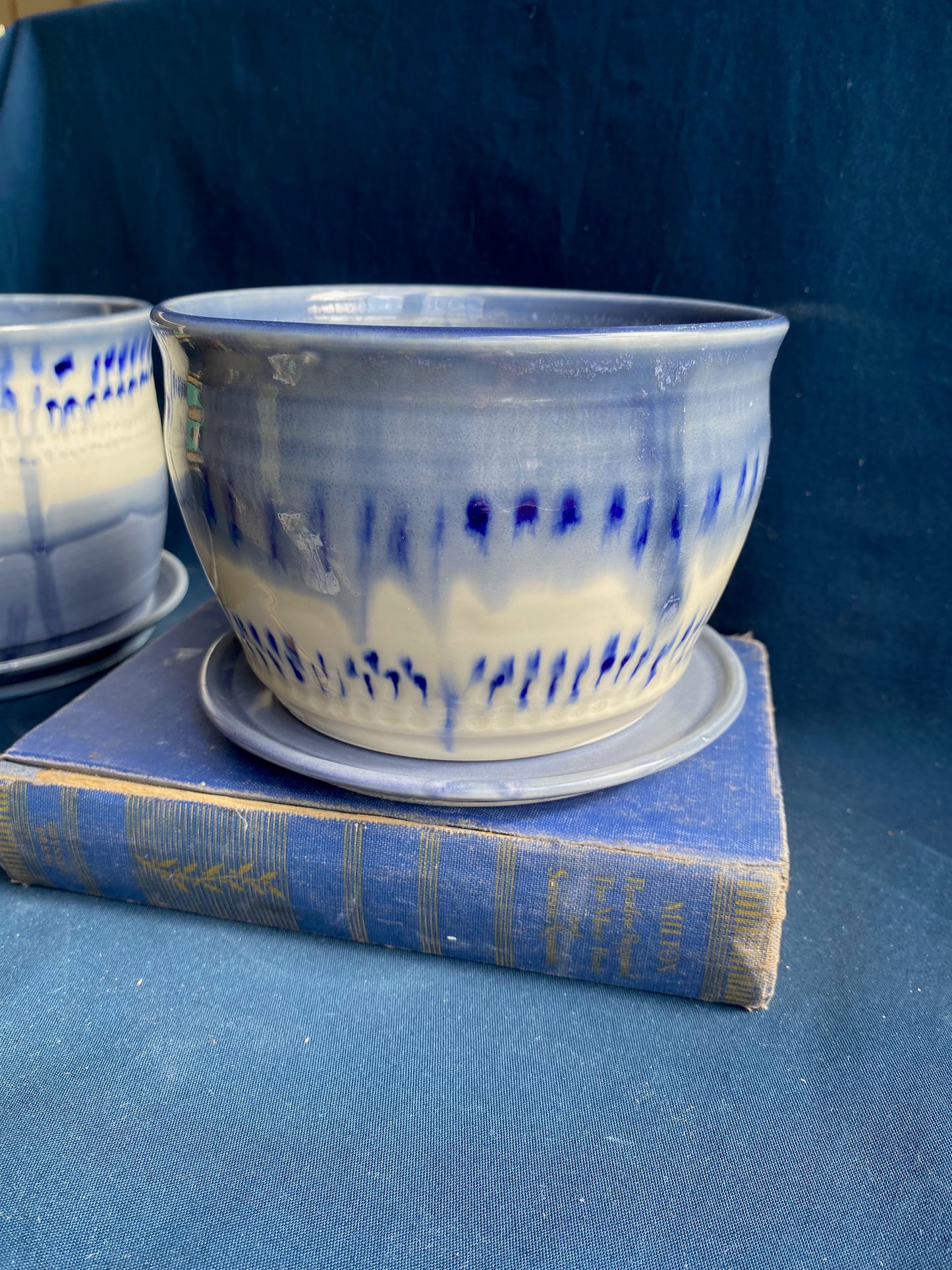 Drippy Cobalt Plant Pot and Dish