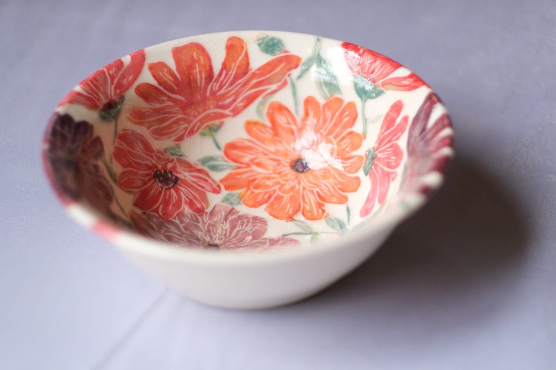 Medium Carved Zinnia Serving Bowl