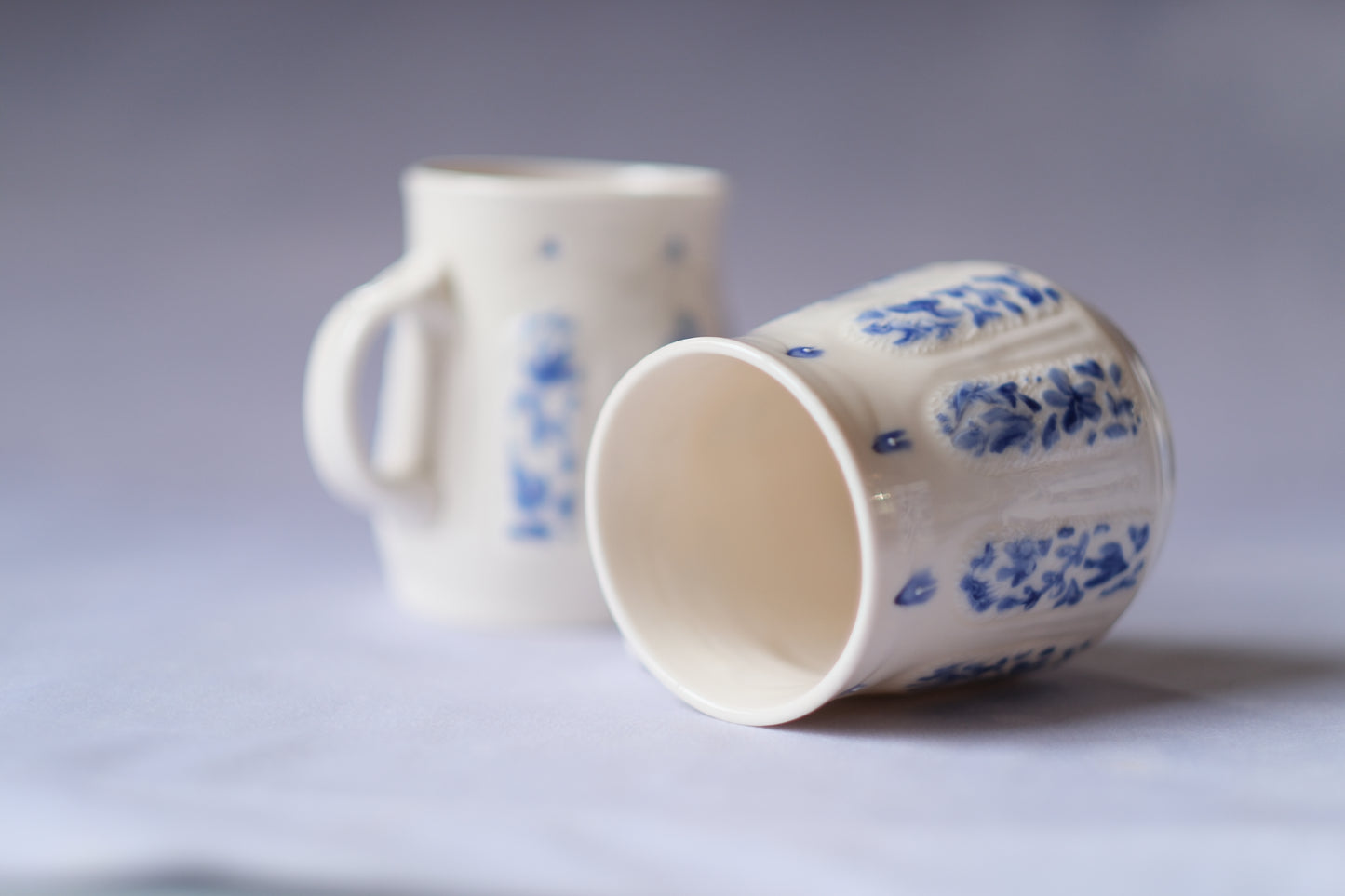 Blue and White Carved Mug