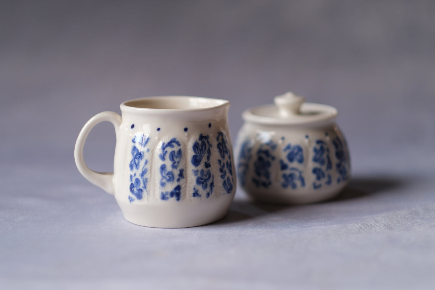 Carved Cream and Sugar Set - Blue