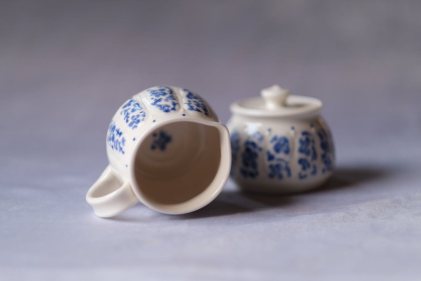 Carved Cream and Sugar Set - Blue
