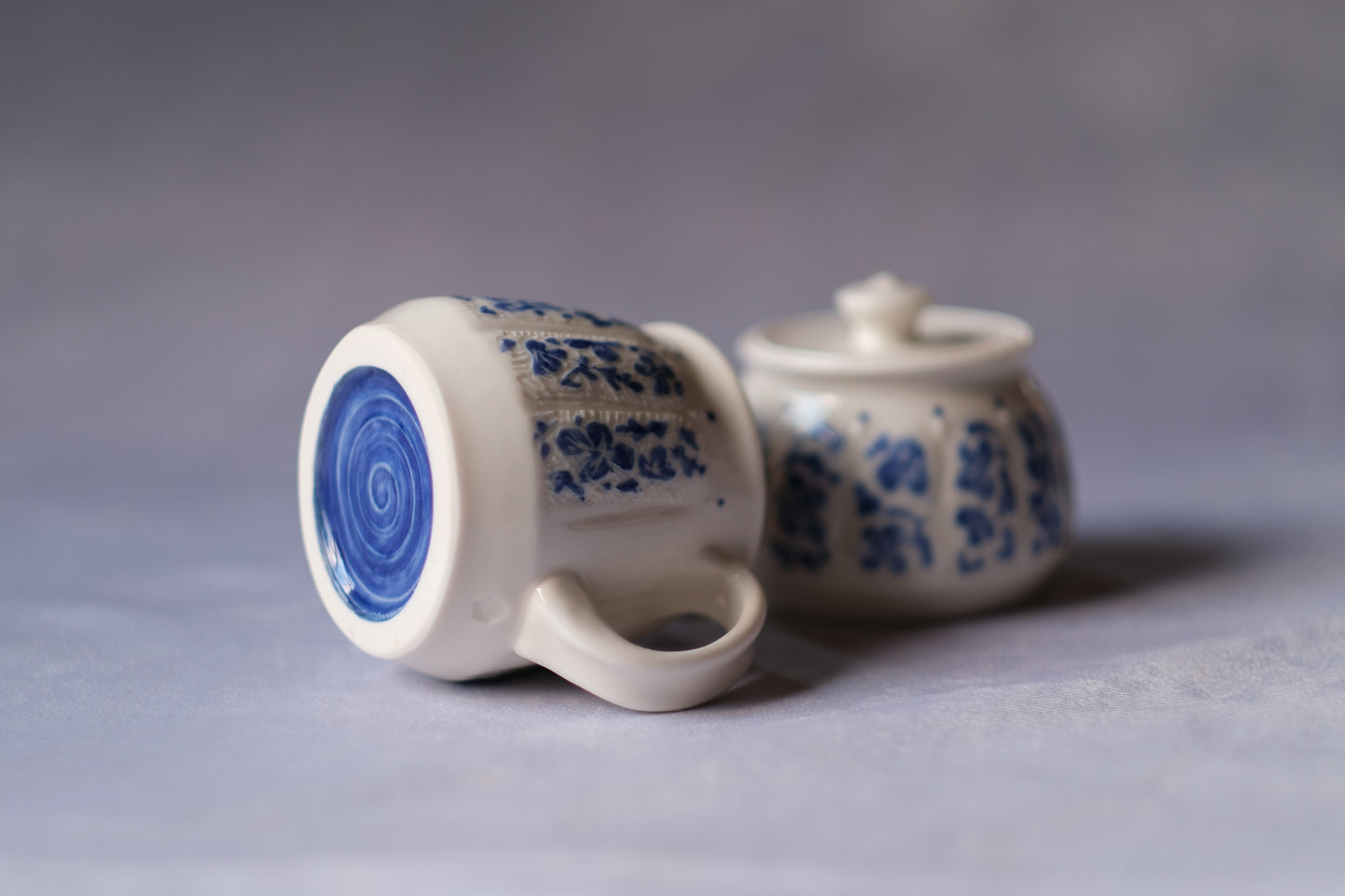 Carved Cream and Sugar Set - Blue