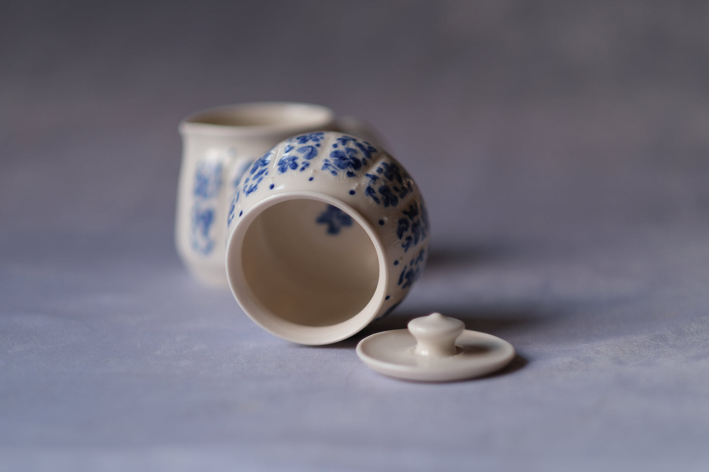Carved Cream and Sugar Set - Blue