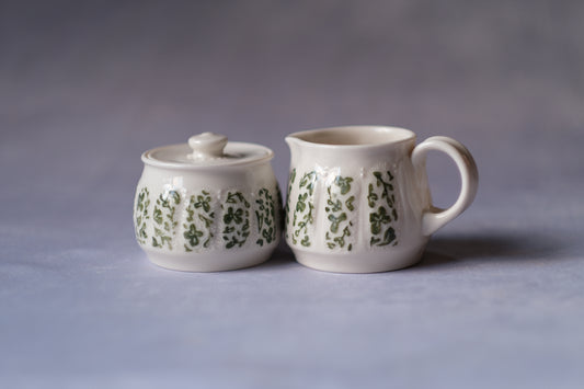 Carved Cream and Sugar Set - Green