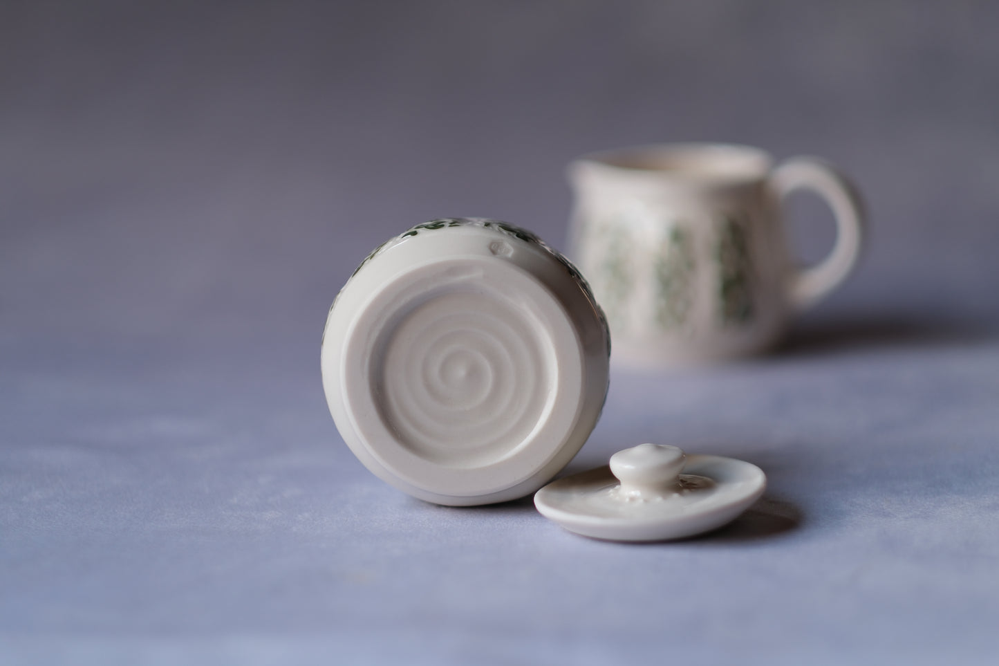 Carved Cream and Sugar Set - Green