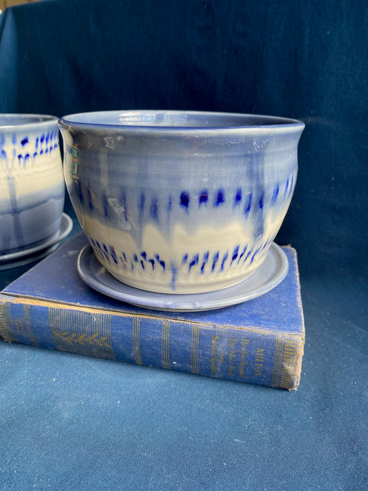 Drippy Cobalt Plant Pot and Dish